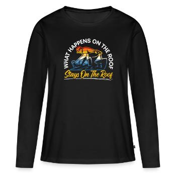 Ce qui se passe sur le toit reste sur le toit couvreur - T-shirt manches longues Premium bio Femme - noir - Devant - Julia (174cm)