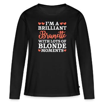 Je suis une brune brillante cheveux bruns cheveux blonds - T-shirt manches longues Premium bio Femme - noir - Devant - Julia (174cm)