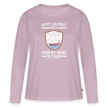 Bonne journée de Christophe Colomb de mon rivage au vôtre - T-shirt manches longues Premium bio Femme - rose poudré - Devant - Julia (174cm)