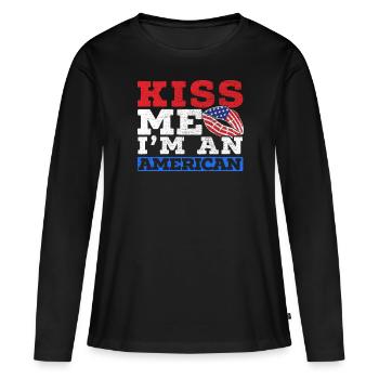 Embrasse-moi Je suis un jour de constitution américain des États-Unis - T-shirt manches longues Premium bio Femme - noir - Devant - Julia (174cm)