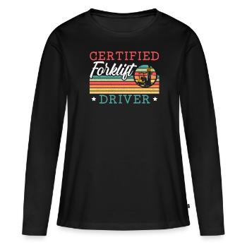 Zertifizierter Gabelstaplerfahrer Job Lagerarbeiter - Frauen Premium Bio Langarmshirt - Schwarz - Vorne - Julia (174cm)