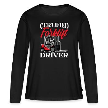 Zertifizierter Gabelstaplerfahrer Job Lagerarbeiter - Frauen Premium Bio Langarmshirt - Schwarz - Vorne - Julia (174cm)