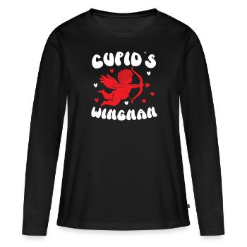Ailier de Cupidon Saint Valentin Jour du Cœur Cupidon - T-shirt manches longues Premium bio Femme - noir - Devant - Julia (174cm)
