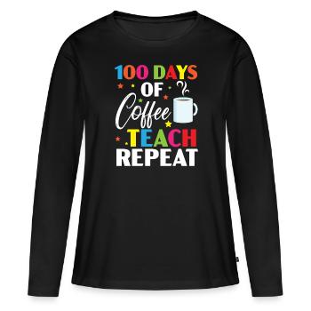 100 jours de café enseignent à répéter 100 jours d’école - T-shirt manches longues Premium bio Femme - noir - Devant - Julia (174cm)