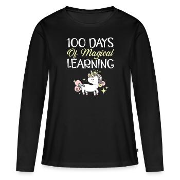 100 jours d’apprentissage magique Professeur amoureux de la licorne - T-shirt manches longues Premium bio Femme - noir - Devant - Julia (174cm)