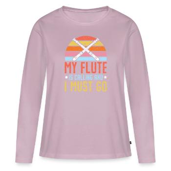 Meine Flöte ruft und ich muss Flötenspieler gehen - Frauen Premium Bio Langarmshirt - Altrosa - Vorne - Julia (174cm)