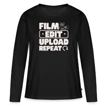 Film Modifier Télécharger Répéter Contenu Créateur Vlogger - T-shirt manches longues Premium bio Femme - noir - Devant - Julia (174cm)