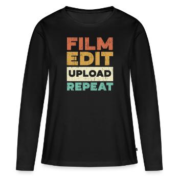 Film Modifier Télécharger Répéter Contenu Créateur Vlogger - T-shirt manches longues Premium bio Femme - noir - Devant - Julia (174cm)