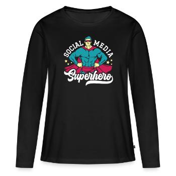 Emploi de super-héros de médias sociaux Gestionnaire de médias sociaux - T-shirt manches longues Premium bio Femme - noir - Devant - Julia (174cm)