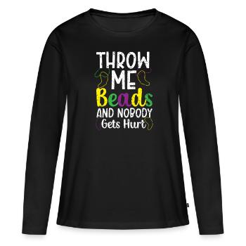 Lance-moi des perles et personne ne se blesse Mardi Gras - T-shirt manches longues Premium bio Femme - noir - Devant - Julia (174cm)