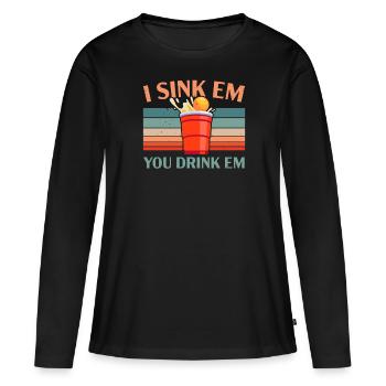 Je coule Em Tu bois Em Alcool Jeu Beer Pong - T-shirt manches longues Premium bio Femme - noir - Devant - Julia (174cm)