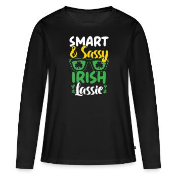 Smart And Sassy Irish Lassie St. Patricks Day - Frauen Premium Bio Langarmshirt - Schwarz - Vorne - Julia (174cm)