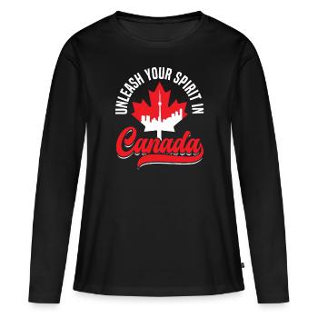 Bonne fête du Canada Drapeau canadien Feuille d’érable - T-shirt manches longues Premium bio Femme - noir - Devant - Julia (174cm)