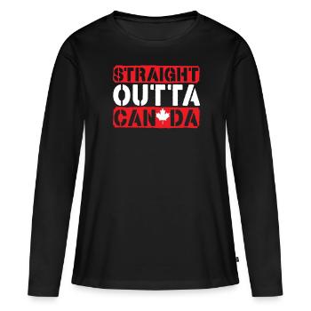 Bonne fête du Canada Drapeau canadien Feuille d’érable - T-shirt manches longues Premium bio Femme - noir - Devant - Julia (174cm)