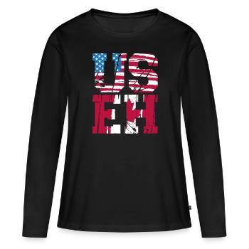 Bonne fête du Canada Drapeau canadien Feuille d’érable - T-shirt manches longues Premium bio Femme - noir - Devant - Julia (174cm)