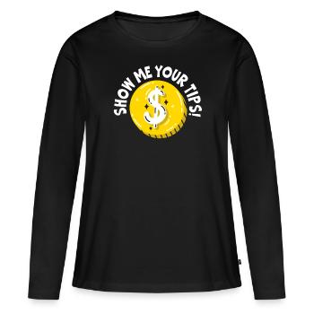 Montrez-moi vos conseils Serveur Serveuse Barman - T-shirt manches longues Premium bio Femme - noir - Devant - Julia (174cm)