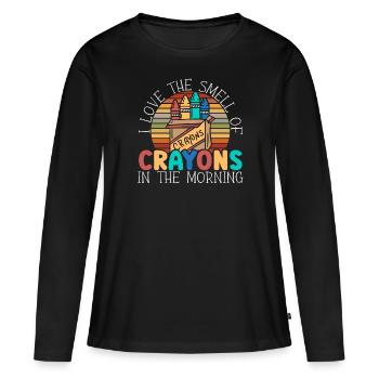 Ich liebe den Geruch von Buntstiften in der Morgenfarbe - Frauen Premium Bio Langarmshirt - Schwarz - Vorne - Julia (174cm)