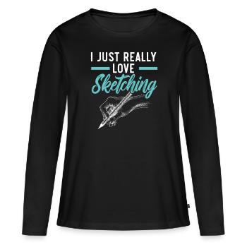 Esquisse Dessin Doodling Dessiner Dessinateur - T-shirt manches longues Premium bio Femme - noir - Devant - Julia (174cm)