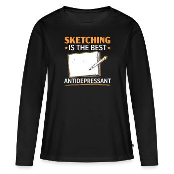 Esquisse Dessin Doodling Dessiner Dessinateur - T-shirt manches longues Premium bio Femme - noir - Devant - Julia (174cm)