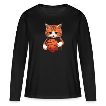 Basketball Cat Basketteur Joueur de basket-ball J’aime le basket-ball - T-shirt manches longues Premium bio Femme - noir - Devant - Julia (174cm)