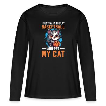Basketball Cat Basketteur Joueur de basket-ball J’aime le basket-ball - T-shirt manches longues Premium bio Femme - noir - Devant - Julia (174cm)