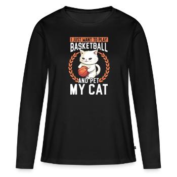 Basketball Cat Basketteur Joueur de basket-ball J’aime le basket-ball - T-shirt manches longues Premium bio Femme - noir - Devant - Julia (174cm)