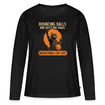 Basketball Cat Basketteur Joueur de basket-ball J’aime le basket-ball - T-shirt manches longues Premium bio Femme - noir - Devant - Julia (174cm)