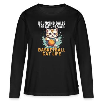 Basketball Cat Basketteur Joueur de basket-ball J’aime le basket-ball - T-shirt manches longues Premium bio Femme - noir - Devant - Julia (174cm)