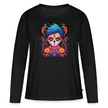 Dia de los Muertos Sugar Skull Mexikanischer Feiertag - Frauen Premium Bio Langarmshirt - Schwarz - Vorne - Julia (174cm)