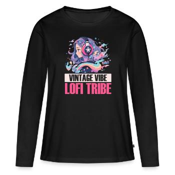 Lofi Mélomane Basse Fidélité Esthétique Japonaise - T-shirt manches longues Premium bio Femme - noir - Devant - Julia (174cm)