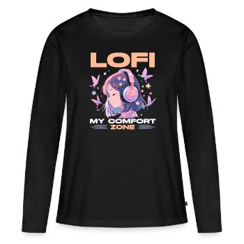 Lofi Mélomane Basse Fidélité Esthétique Japonaise - T-shirt manches longues Premium bio Femme - noir - Devant - Julia (174cm)