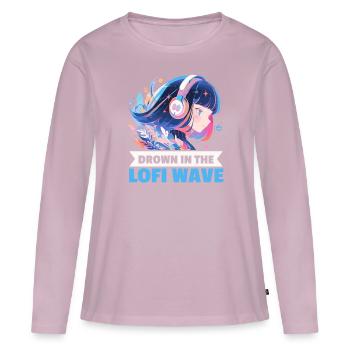 Lofi Mélomane Basse Fidélité Esthétique Japonaise - T-shirt manches longues Premium bio Femme - rose poudré - Devant - Julia (174cm)