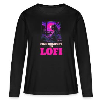 Lofi Mélomane Basse Fidélité Esthétique Japonaise - T-shirt manches longues Premium bio Femme - noir - Devant - Julia (174cm)