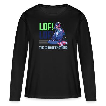 Lofi Mélomane Basse Fidélité Esthétique Japonaise - T-shirt manches longues Premium bio Femme - noir - Devant - Julia (174cm)
