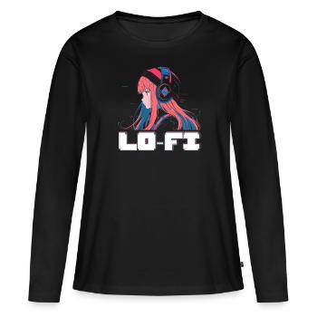 Lofi Mélomane Basse Fidélité Esthétique Japonaise - T-shirt manches longues Premium bio Femme - noir - Devant - Julia (174cm)