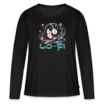 Lofi Mélomane Basse Fidélité Esthétique Japonaise - T-shirt manches longues Premium bio Femme - noir - Devant - Julia (174cm)