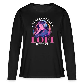 Lofi Mélomane Basse Fidélité Esthétique Japonaise - T-shirt manches longues Premium bio Femme - noir - Devant - Julia (174cm)