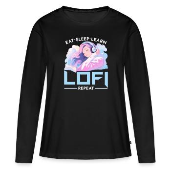 Lofi Mélomane Basse Fidélité Esthétique Japonaise - T-shirt manches longues Premium bio Femme - noir - Devant - Julia (174cm)