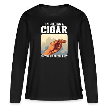 Cigare Fumer Tabac Fumée Cigarette Fumeur Cigare - T-shirt manches longues Premium bio Femme - noir - Devant - Julia (174cm)