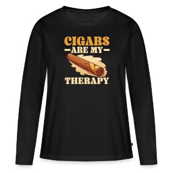Cigare Fumer Tabac Fumée Cigarette Fumeur Cigare - T-shirt manches longues Premium bio Femme - noir - Devant - Julia (174cm)