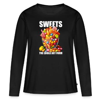 Fabrication de bonbons Fabricant de bonbons Fabrication de bonbons J’aime les bonbons - T-shirt manches longues Premium bio Femme - noir - Devant - Julia (174cm)