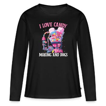 Fabrication de bonbons Fabricant de bonbons Fabrication de bonbons J’aime les bonbons - T-shirt manches longues Premium bio Femme - noir - Devant - Julia (174cm)