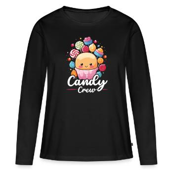 Fabrication de bonbons Fabricant de bonbons Fabrication de bonbons J’aime les bonbons - T-shirt manches longues Premium bio Femme - noir - Devant - Julia (174cm)