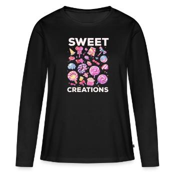 Fabrication de bonbons Fabricant de bonbons Fabrication de bonbons J’aime les bonbons - T-shirt manches longues Premium bio Femme - noir - Devant - Julia (174cm)