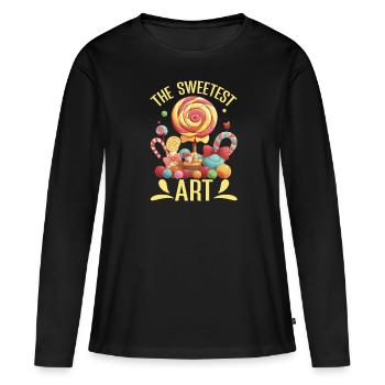 Fabrication de bonbons Fabricant de bonbons Fabrication de bonbons J’aime les bonbons - T-shirt manches longues Premium bio Femme - noir - Devant - Julia (174cm)