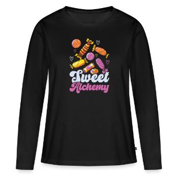 Fabrication de bonbons Fabricant de bonbons Fabrication de bonbons J’aime les bonbons - T-shirt manches longues Premium bio Femme - noir - Devant - Julia (174cm)