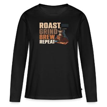 Kaffee Rösten Kaffeebohnen Röster Koffein Liebhaber - Frauen Premium Bio Langarmshirt - Schwarz - Vorne - Julia (174cm)