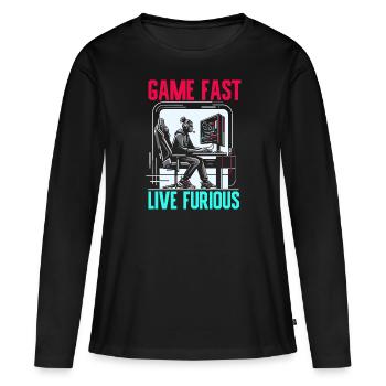 Speedrunning Joueur de jeux vidéo Gamer Gaming - T-shirt manches longues Premium bio Femme - noir - Devant - Julia (174cm)