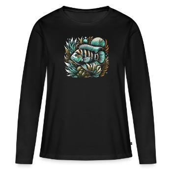 Cichlid Fish Lover Aquarium d’aquariophilie d’eau douce - T-shirt manches longues Premium bio Femme - noir - Devant - Julia (174cm)