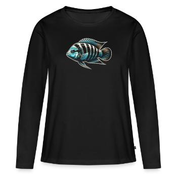 Cichlid Fish Lover Aquarium d’aquariophilie d’eau douce - T-shirt manches longues Premium bio Femme - noir - Devant - Julia (174cm)